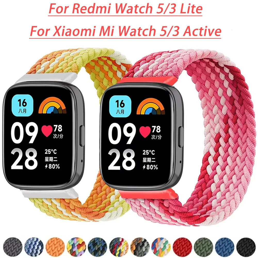 Redmi Watch 5/3 Lite 용 새 땋은 솔로 루프 스트랩 Xiaomi Mi 나일론 밴드 활성 손목 탄성 직조 발찌