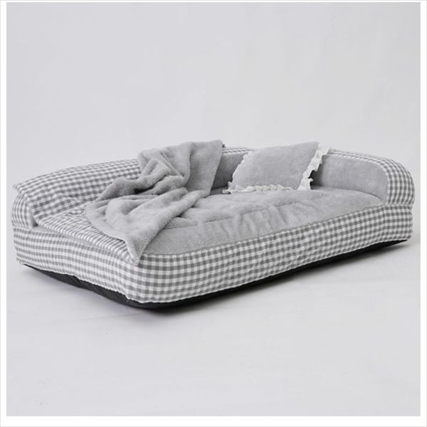 D18 더폴라 침대쿠션 (체크그레이 점보 특대형) 강아지하우스 강아지방석하우스