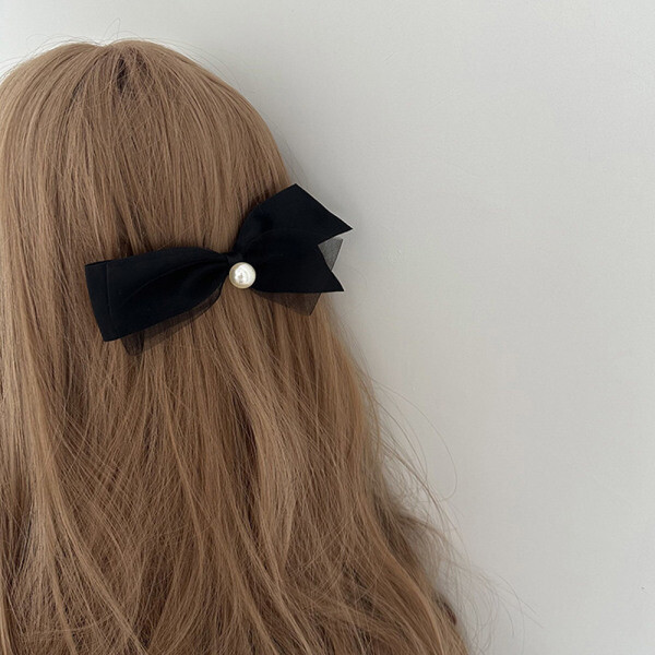 메리 블랙 리본 포인트 진주 언발 헤어 머리핀 리본핀 당일발송가능+무료배송