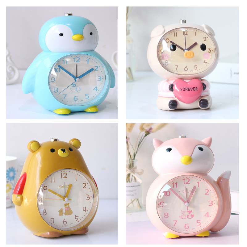 귀여운 캐릭터 무소음 야간 조명 알람 다기능 탁상시계 어린이선물