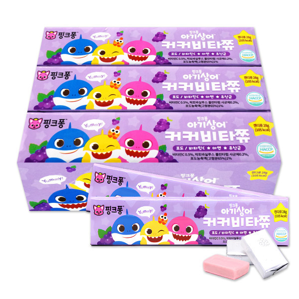 [Atex][오늘출발]아텍스 핑크퐁 아기상어 어린이 커커 비타 쮸 포도맛 (28g x 15개) / 캐릭터 카라멜 캔디 약국 사탕 유아 간식