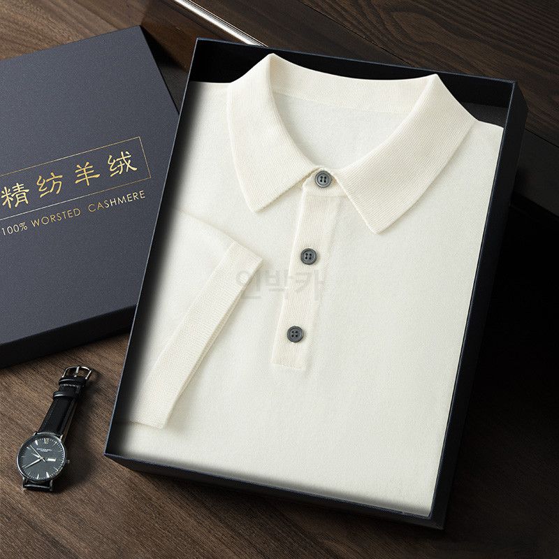 남성 캐시미어 카라 반팔 티셔츠 비즈니스 캐주얼 니트 남방 S-3XL 인박카34174