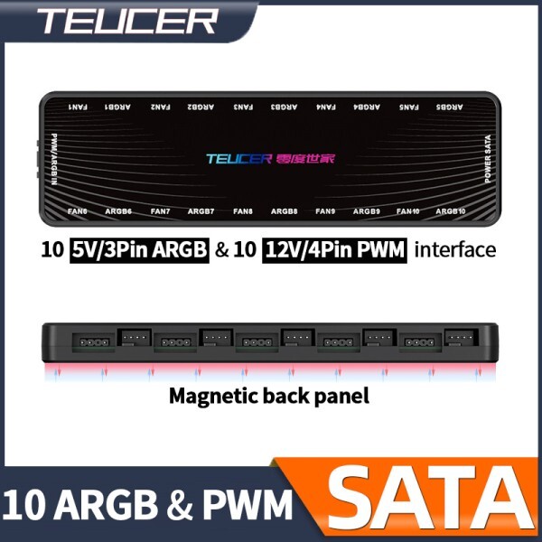 Teucer 1 ~ 10 PWM ARGB 허브 분배기 게임용 컴퓨터 케이스용 4핀 3핀 주소 지정 가능 SATA 전원 인터페이