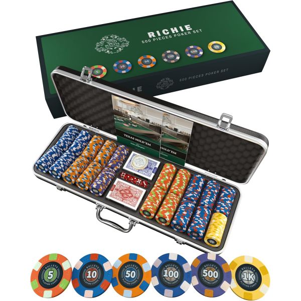 불렛 플레이 카드 포커 세트 케이스 포함 블랙잭 카지노 게임한 다양한 액면가 내구성 강하고 완전한 500개