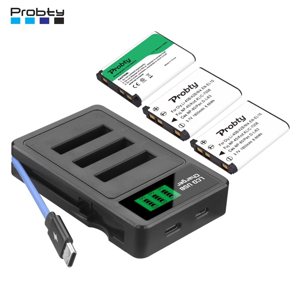 [호환] 배터리 올림푸스 호환 EN EL10 KLIC XP50 3 80 7006 42B XP60 및 NP FI 슬롯 충전기 1800MAH 40B LI T550용