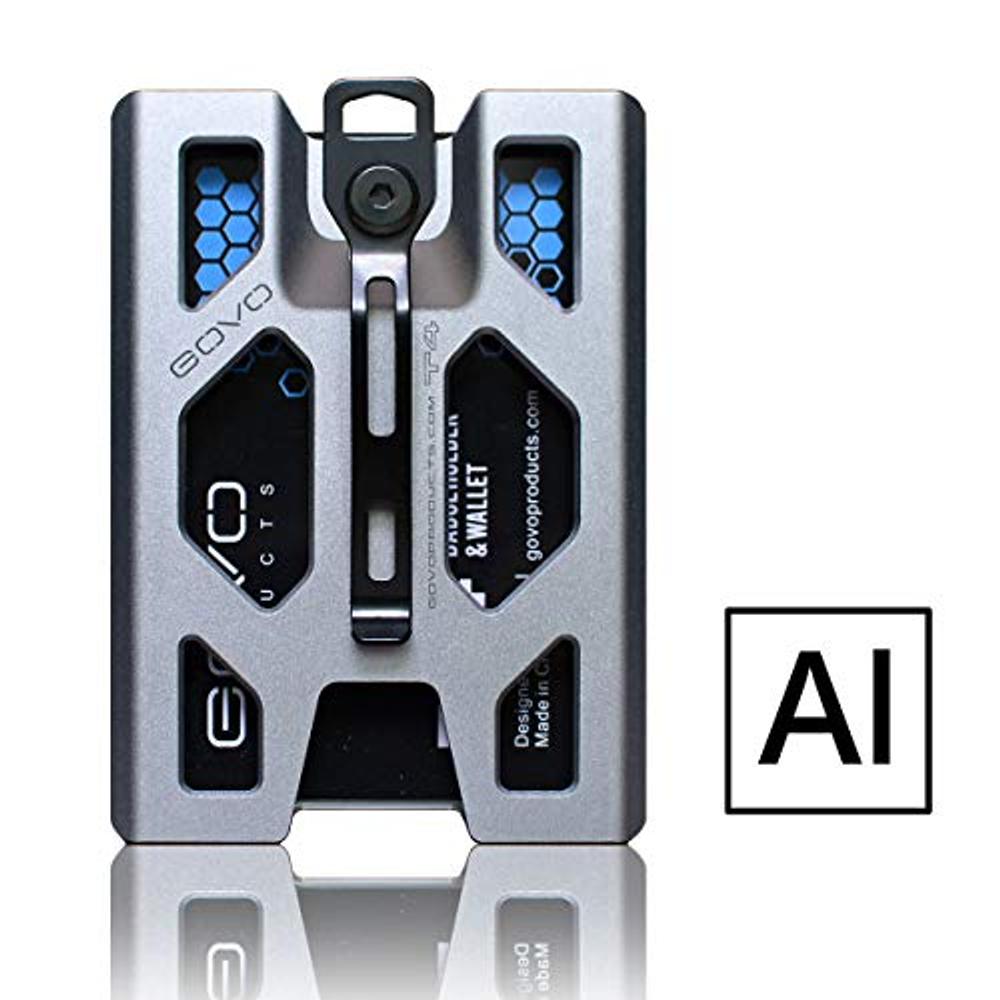 알루미늄 GOVO 배지 홀더/지갑_ 금속 클립과 4개의 카드 슬롯이 있는 내구성 ID 홀더 (실버) 195491