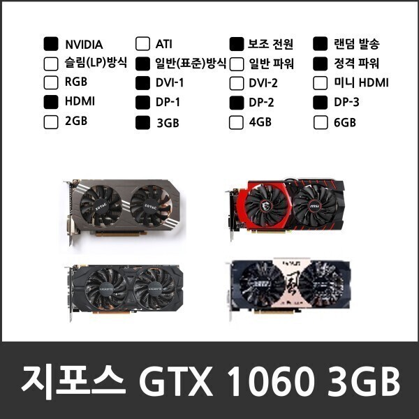 [오늘출발] 인텔 NVIDIA GeForce GTX 1060 일반(표준) 그래픽카드 D5 3GB 중고 PCI-E VGA