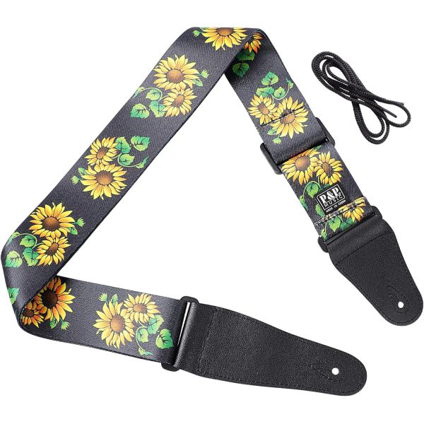 기타 스트랩 멜빵 어깨끈 uxcell 빈티지 해바라기 프린트 가죽 끝과 무료 레이스 타이 포함