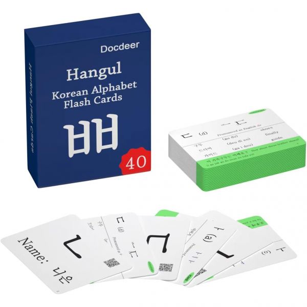 프리미엄 플래시 카드 세트 교육 학습 어휘 초급자와 성인을 위한 한글 음절 - 순수 발음의 동영상 예문과
