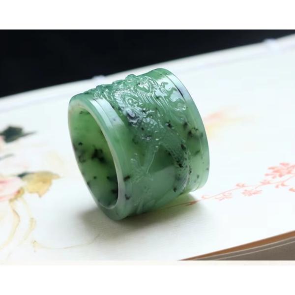 옥 반지 옥가락지 비취 원석 천연 진짜 수제 드래곤 허티안 녹색 자연 원래 생태 패턴 보석 행운의