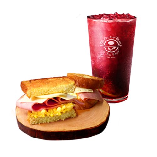 커피빈 스파클링 제주레몬 스웨디쉬 티 R + 햄치즈 프렌치 토스트