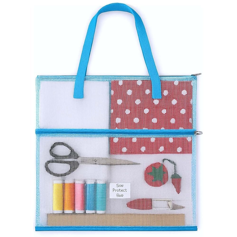 [오늘출발] 타이섬 퀼팅 재봉 및 공예용 16.1x16.1인치 프로젝트 가방 카드 슬롯과 퀼터 크래프터 휴대용 포켓 2개가