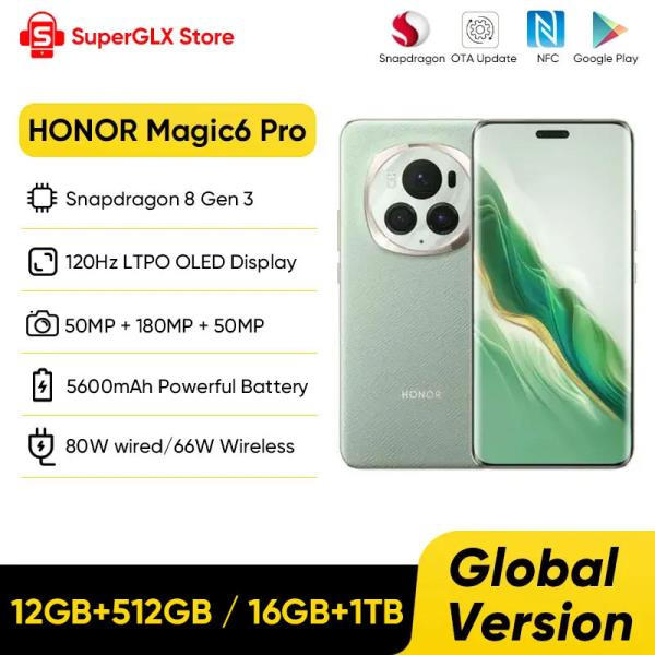 HONOR Magic6 Pro 글로벌 버전 스냅드래곤 8 Gen 3 6.8 인치 쿼드 커브 플로팅 스크린 180MP 잠망경 망
