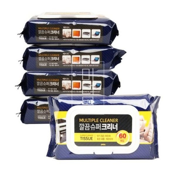 장원 일회용 깔끔슈퍼크리너 60매(15x20) 청소 티슈 물티슈 가전제품청소 티슈형 물걸레 찌든때