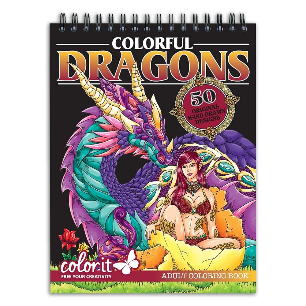 [해외] ColorIt Colorful Dragons 성인용 컬러링 북 볼륨 I - 50가지 단면 디자인 두껍고 부드러운 종이 평평한