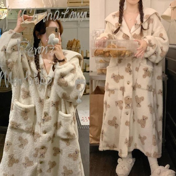 SZZ3801곰돌이 극세사 러 오버핏잠옷 가운 홈웨어