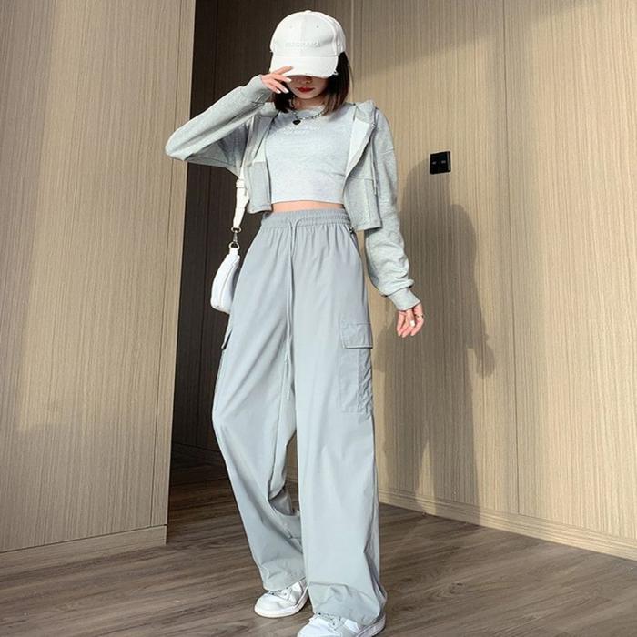 SZZ7Y54카고 주머니 여자긴바지 와이드핏 팬츠