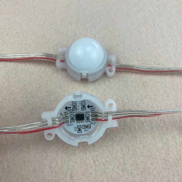 20pcs/string 30mm 12V WS2811 LED 주소 지정 가능 픽셀 모듈 IP68 유화이트 커버 0.72W 클리어 와이어