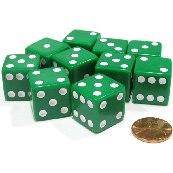 카지노 주사위 키트 다이스 아크릴 코플로 게임즈 L 식스사이드 스퀘어 불투명 19mm D6 10개 세트 - 그린
