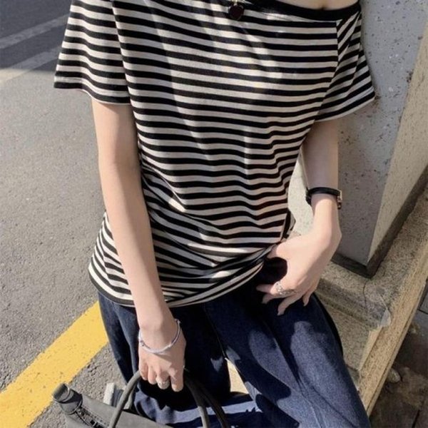 스타일리시 패션티셔츠 여그래픽 오프숄더 S-0035 (42qfE)