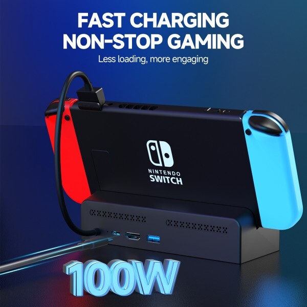 [오늘출발] 스위치 TV 도킹 스테이션 HDMI 어댑터 베이스 100W 타입 C 충전 스탠드 휴대용 4 게임 슬롯 OLED 8 인 1 4K