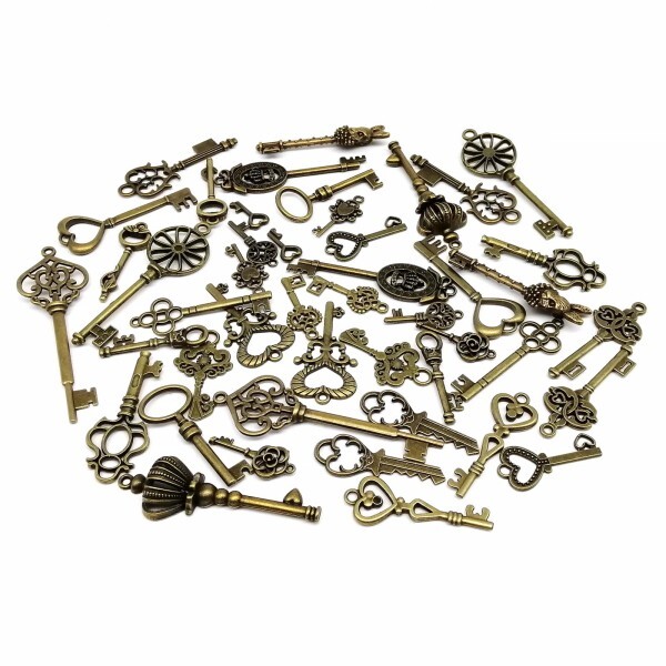 [오늘출발] 46피스 믹스 키트 오래된 찾고 레트로 복고풍 엔틱 빈티지 키 골동품 황동 청동 장식 Steampunk 매력 펜던
