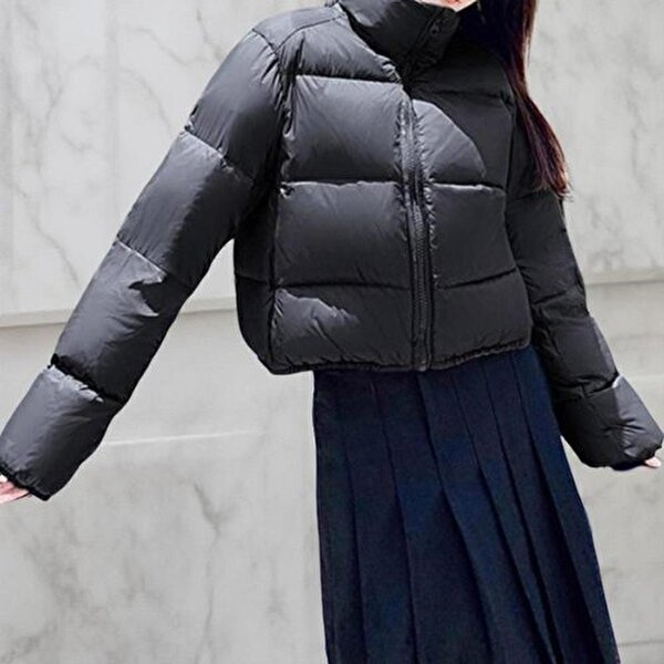 옷자락 여성 캐주얼 블랙 브라운 하이넥 크롭 루즈핏 패딩