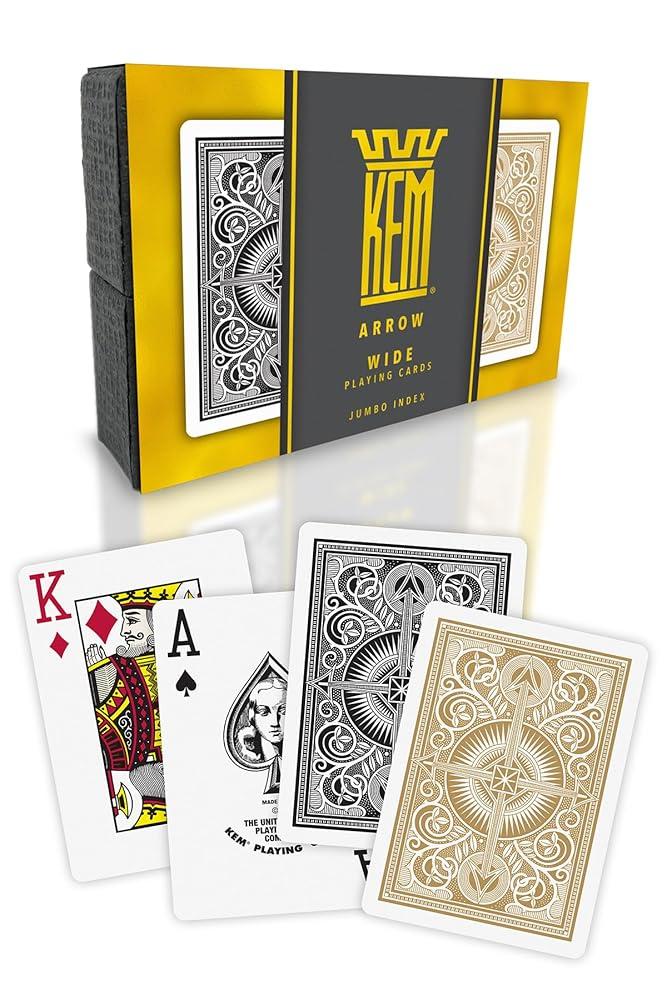 정품++ KEM Arrow 블랙 앤 골드 플라스틱 플레잉 카드 - 점보 인덱스 포커 사이즈 프리미엄 카지노 등급