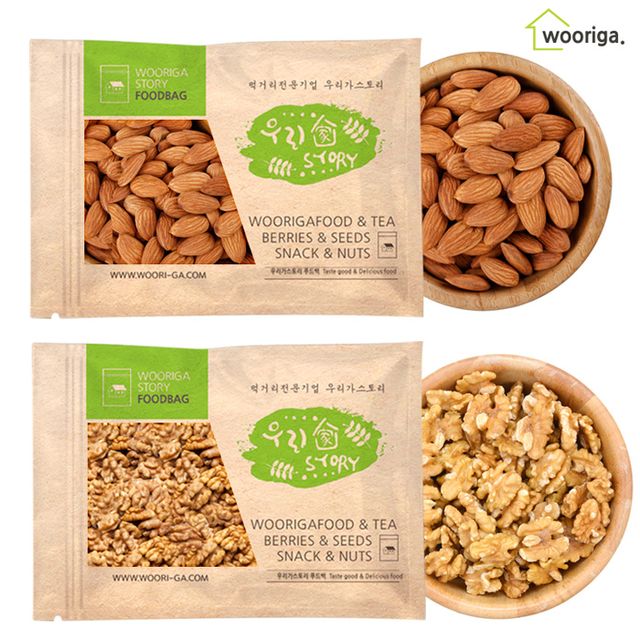 [티타임]우리가스토리 프리미엄 구운아몬드1kg+호두1kg