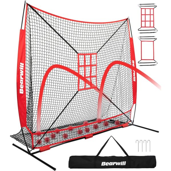 야구 네트 7x7피트 소프트볼 투구 대형 공 수집 시스템 포함 타격 배팅 티 2개 스트라이크 존 휴대 가방 투