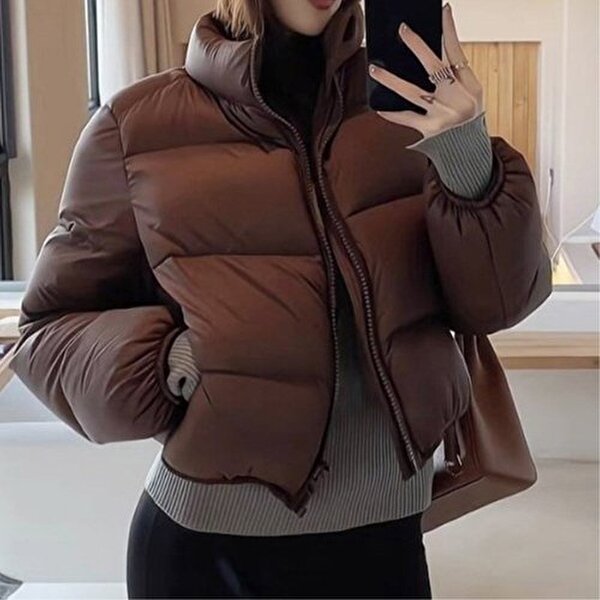 옷자락 여성 캐주얼 하이넥 크롭 패딩 자켓 블랙 브라운