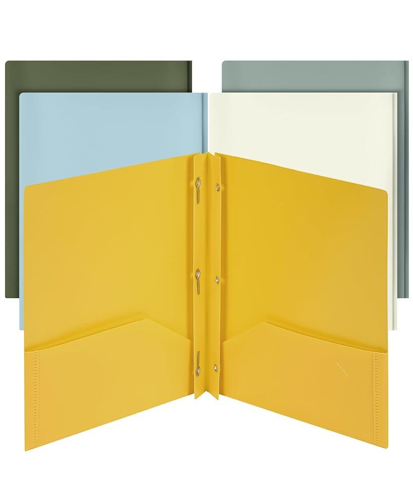 Mr. Pen - 포켓과 프롱이 있는 플라스틱 폴더 5팩 레터 사이즈 어스 라이트 색상 프롱 및 카드 슬롯이