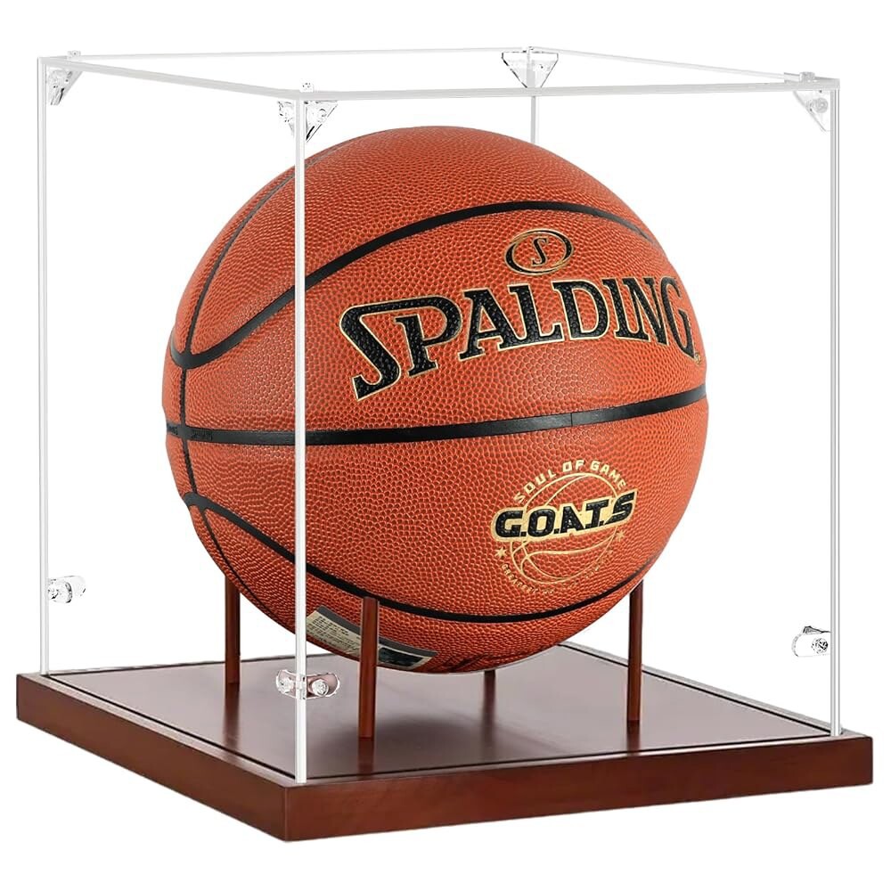 [오늘출발] 농구 디스플레이 케이스 아크릴 투명 풀 이상적인 박스 자외선 디스플레이 볼 베이스와 나무 WNBA NBA 보관