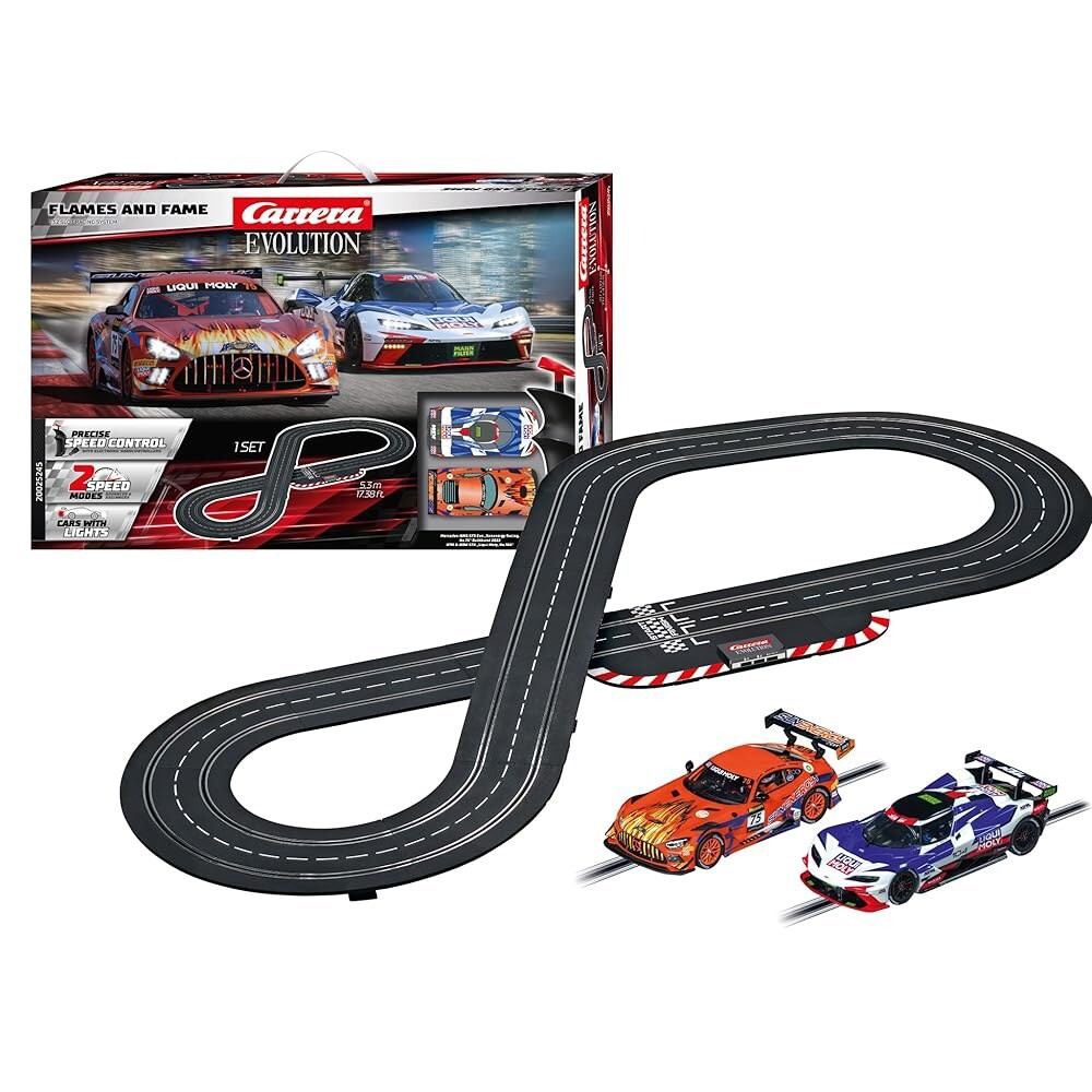 [오늘출발] 카레라 에볼루션 아날로그 일렉트릭 1:32 스케일 슬롯 카 레이싱 트랙 세트 - 2종과 8세 이상의 듀얼 스피