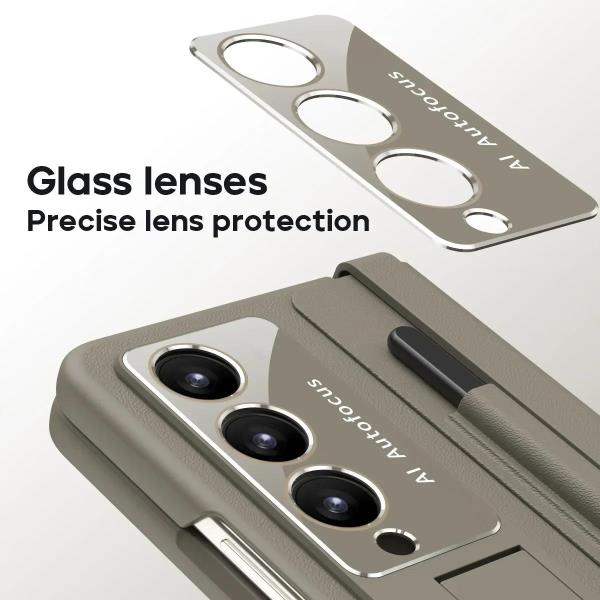 [오늘출발] 펜슬롯이 있는 접이식 스크린 가죽 힌지 삼성 갤럭시 Z 폴드 6 5 4 5G 케이스 무료 스타일러스 통합 쉘