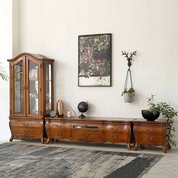 유캐슬   1/18~19 커피쿠폰 증정+무료배송 제우스 엔틱 원목 거실장 세트(거실장+장