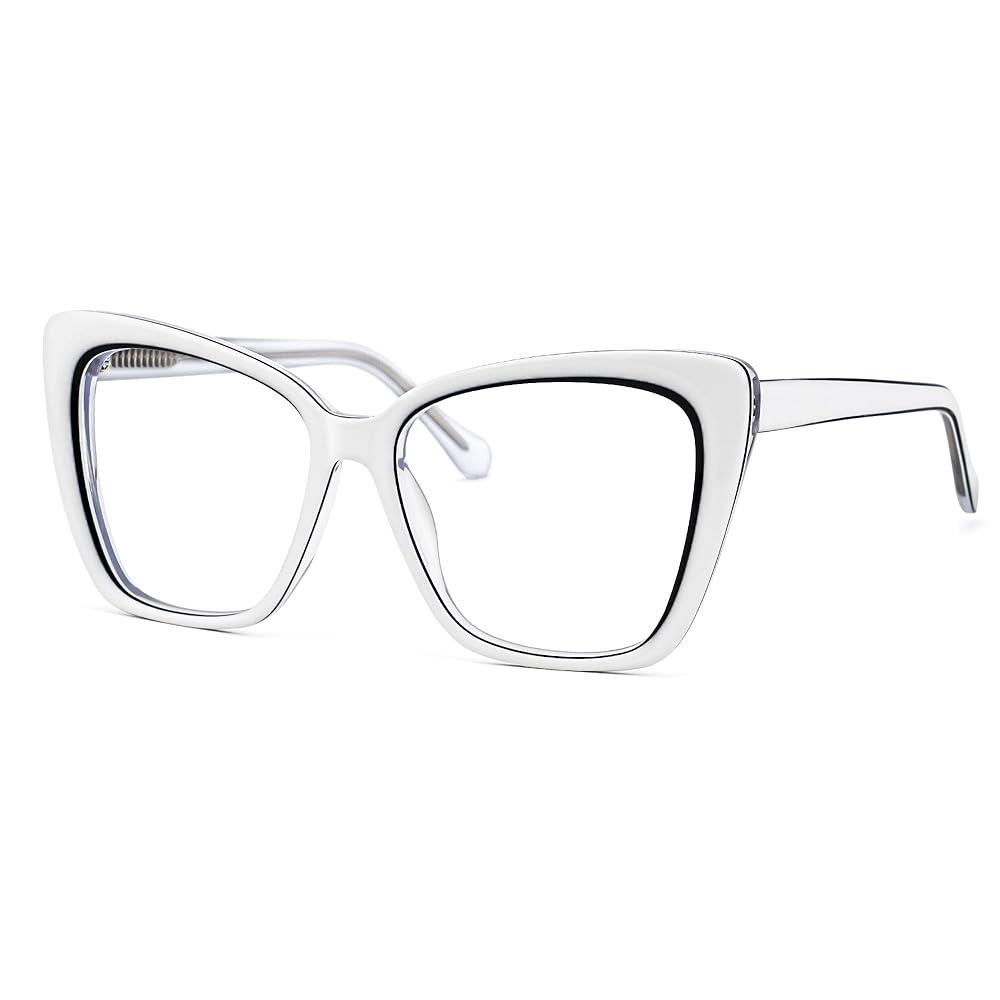 Zeelool 세련된 나비 안경 프레임 처방전 필요 없는 HD 투명 렌즈 여성용 JGA192028 화이트. 144883