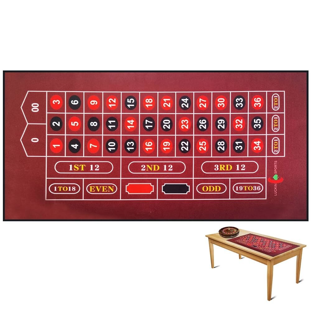 [오늘출발] 럭킨 스포츠 72 X 36 인치 프로페셔널 카지노 룰렛과 크랩스 테이블탑 펠트 레이아웃 최대 10 명의 플레이