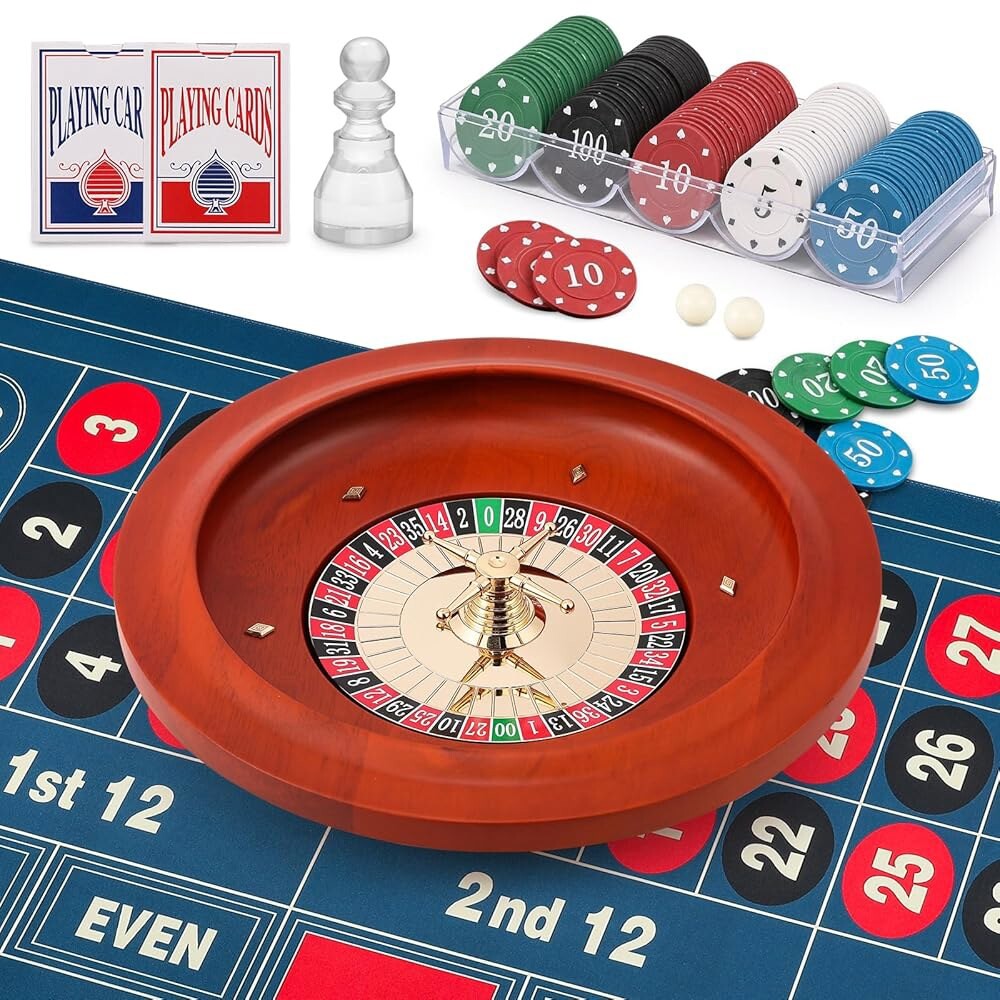 [오늘출발] 프로샤인 룰렛 휠 세트: 11인치 47.2  23.6인치 테이블 레이아웃 펠트 매트 100pcs ABS 포커 칩 윈 마커
