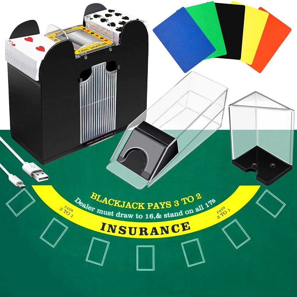 [오늘출발] 아오리허 블랙잭 게임 콤보 세트 레이아웃 펠트 슈 6 덱 자동 카드 셔플러 폐기 홀더 트레이 및 카지노용