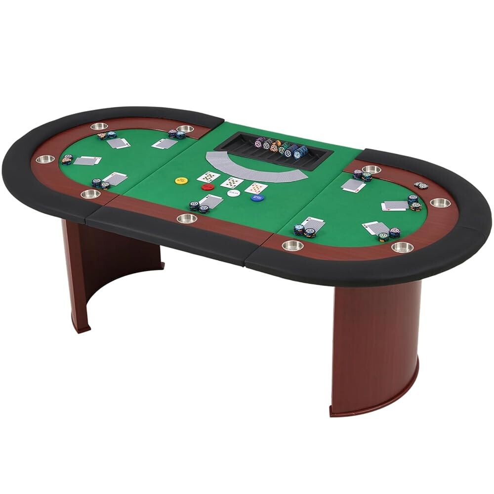[오늘출발] 에코투지 9인용 포커 테이블 82인치 텍사스 홀덤 게임 테이블(딜러 포지션 및 헤비 듀티 솔리드 우드 레그