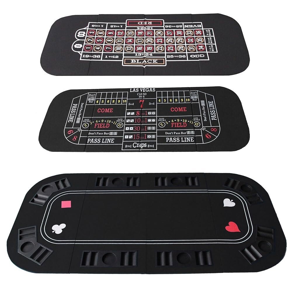 [오늘출발] INO 디자인 카지노 텍사스 홀덤 게임 테이블 탑 3in1 (포커/크랩/룰렛) 접이식 블랙 펠트 매트 휴대용 가방