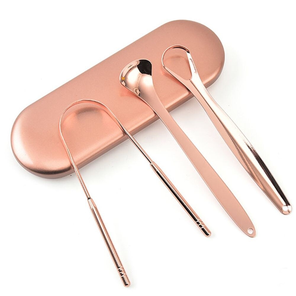 (로즈골드) 혀 클리너 3종 세트 케이스 증정 스테인리스 백태/청소/덴탈/도구/클린/닦기/리필/국산/똥내/크