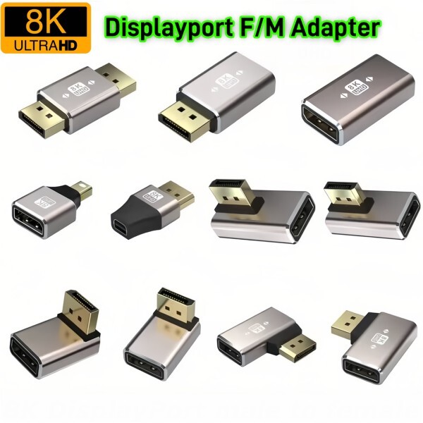 [오늘출발] 200pc 8K 90 270 학위 디스플레이 포트 커플러 어댑터 오른쪽 각도 DP 수-DP 1.4 암 확장 커넥터 플러그 8K