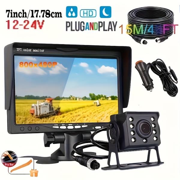 [해외] 7인치 유선 헤비듀티 CCD 8 LED 후면보기 카메라(4PIN 590.55인치 케이블 포함) 역방향 백업 기능