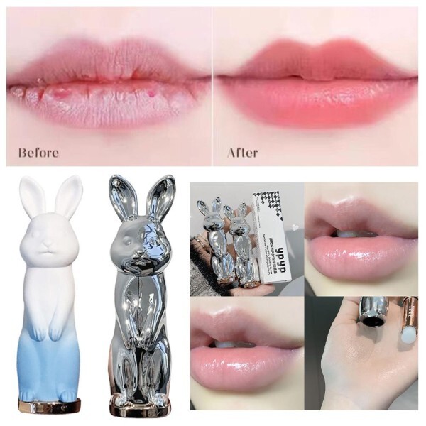 [오늘출발] [해외] 토끼 블랙 로즈 립 밤 글로스 건조하지 않음 복숭아 투명한 색조 보습 파워 립스틱 메이크업 베이스 For Gi