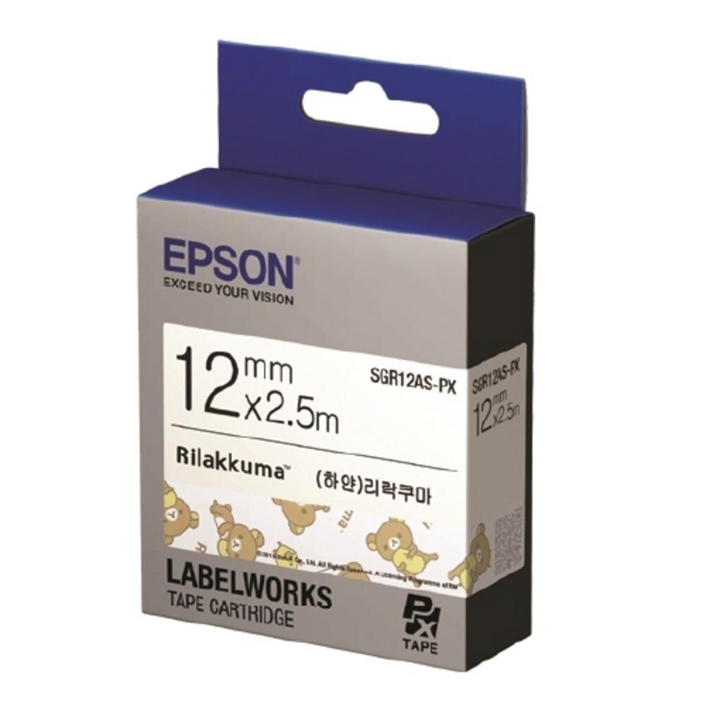 (리락쿠마 백색 흑문자) 12mm EPSON 라벨 프린터 리본/라벨기/스티커/제작/다용도/테잎/테이프/리필/라벨링