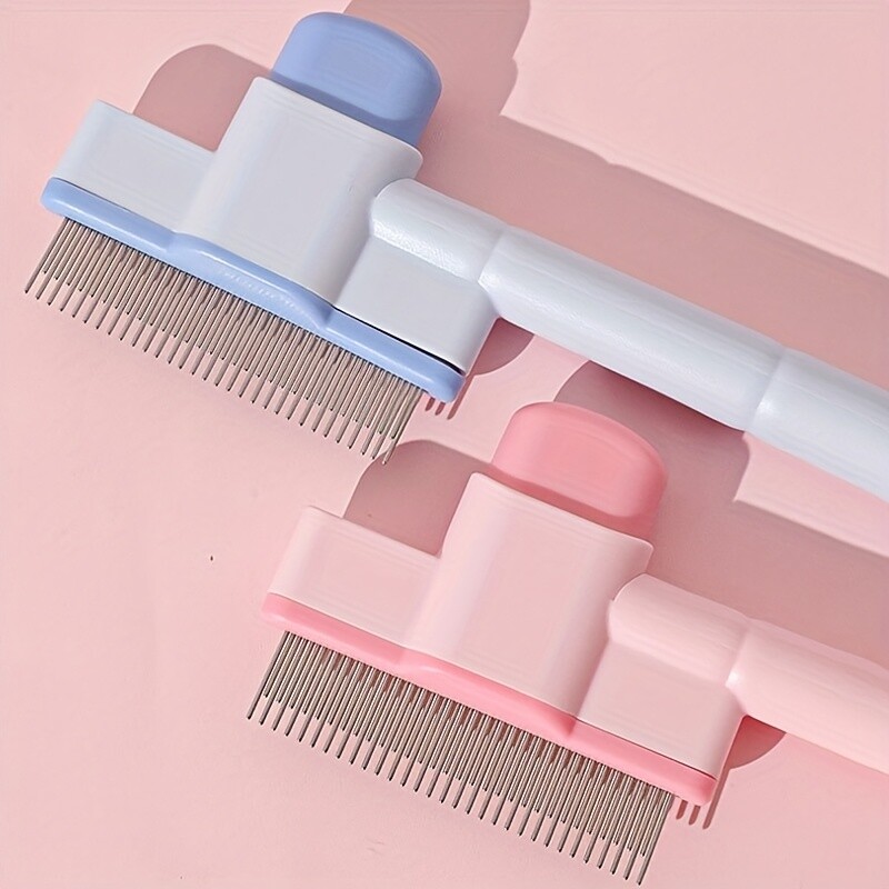 고양이와 개를 위한 자가 청소 펫 그루밍 빗 - 핑크  블루 마사지 브러시