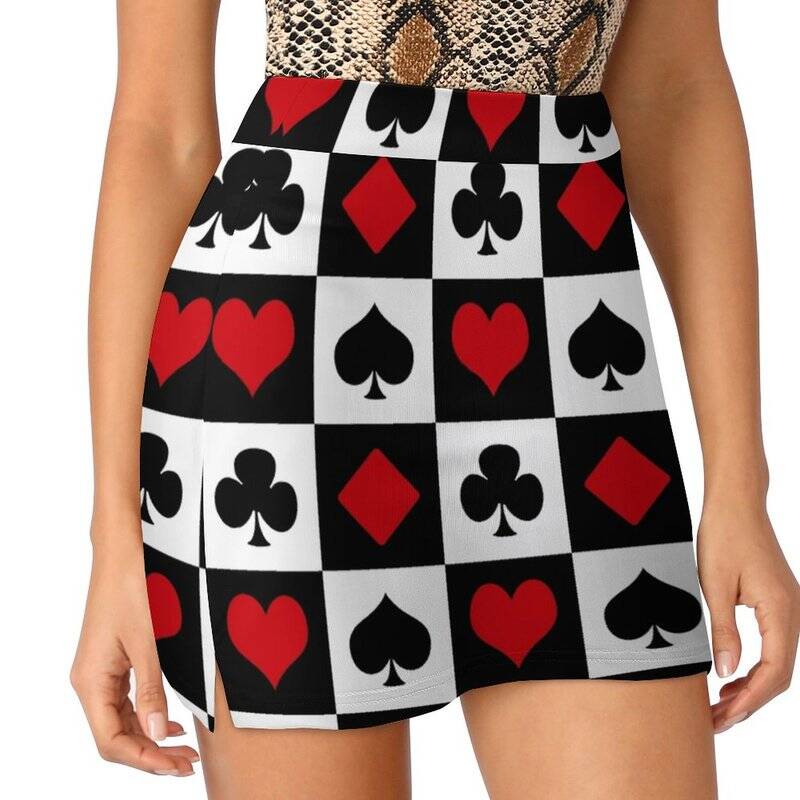 미니 스커트 카드 여성 에이라인 가죽 포켓 벌 세트 카지노 포커 위너 스트라이프 아이콘