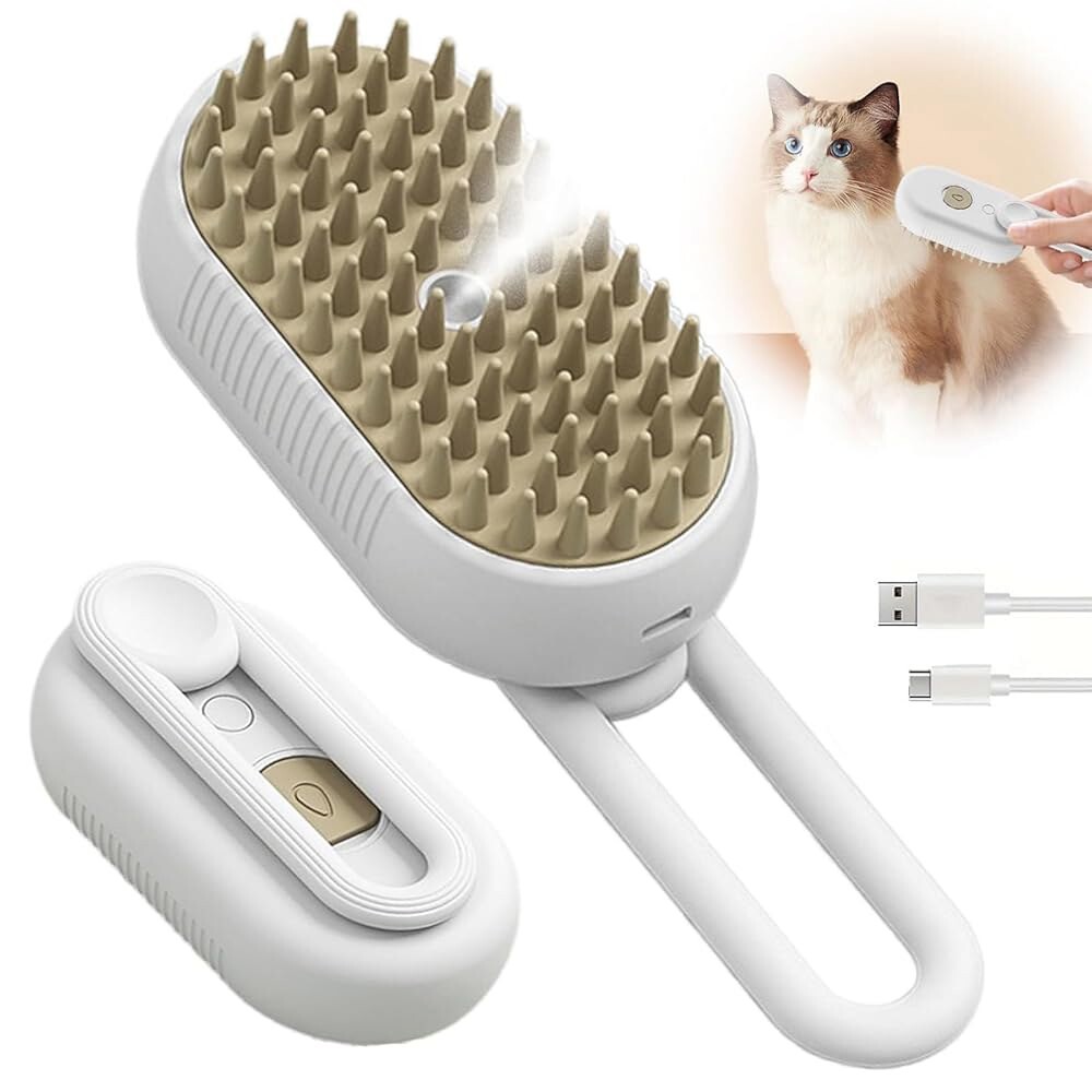 [오늘출발]실내 고양이와 반려견을 위한 3-in-1 충전식 고양이 스팀 브러시 - 부드러운 마사지와 긴 털과 짧은 털을